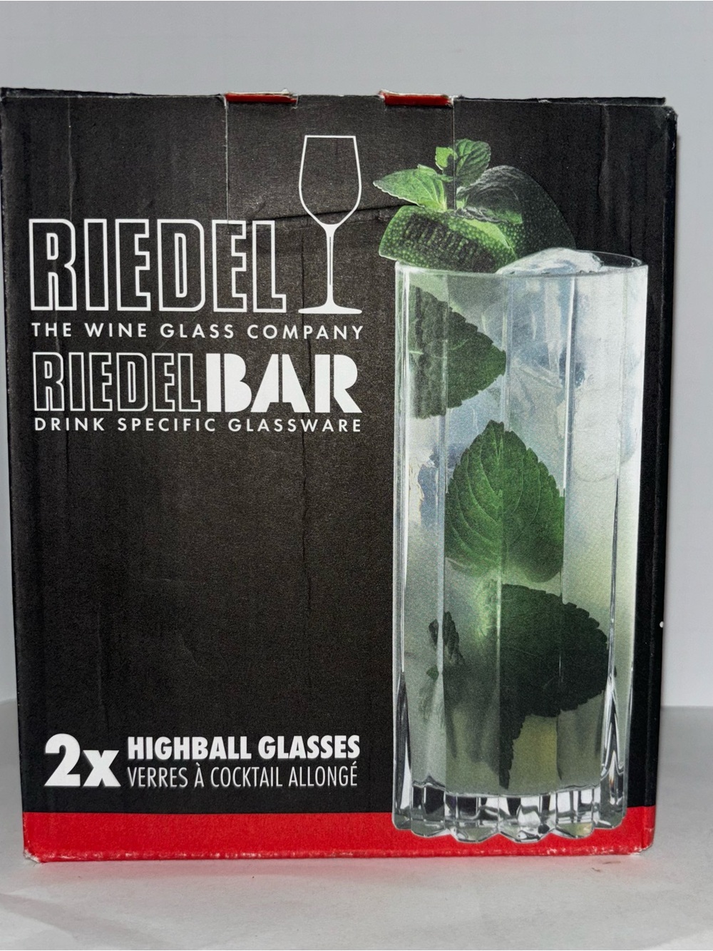 Riedel Clear Highball Glasses with Green Mint Accent (Set of 2)